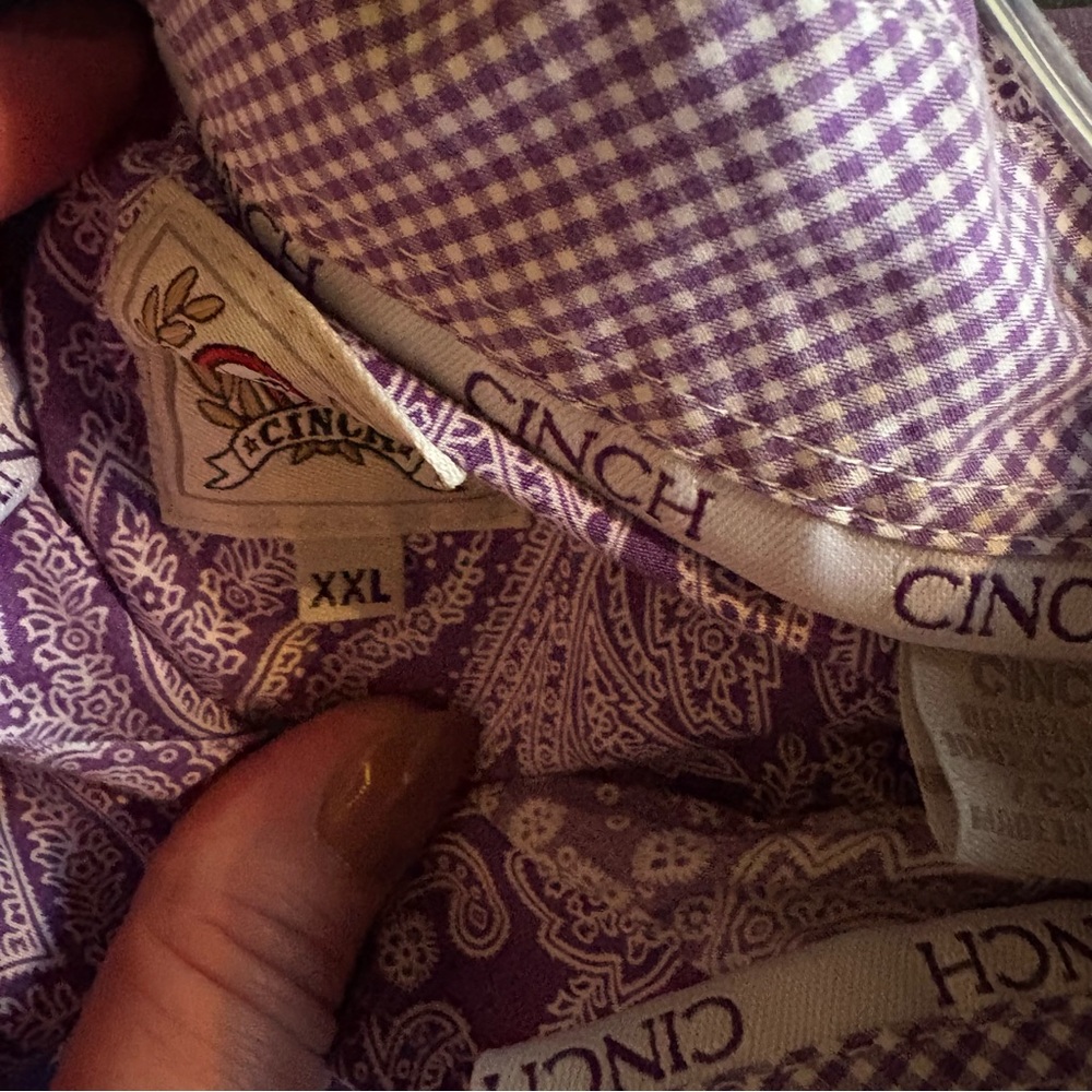CINCH COTTON WESTERN COWBOY LONG SLEEVE BUTTON DOWN PAISLEY PURPLE DRESS SHIRT - Picture 5 of 11